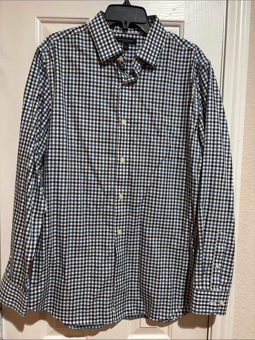 Banana Republic Blue and White Gingham Button-Down Shirt